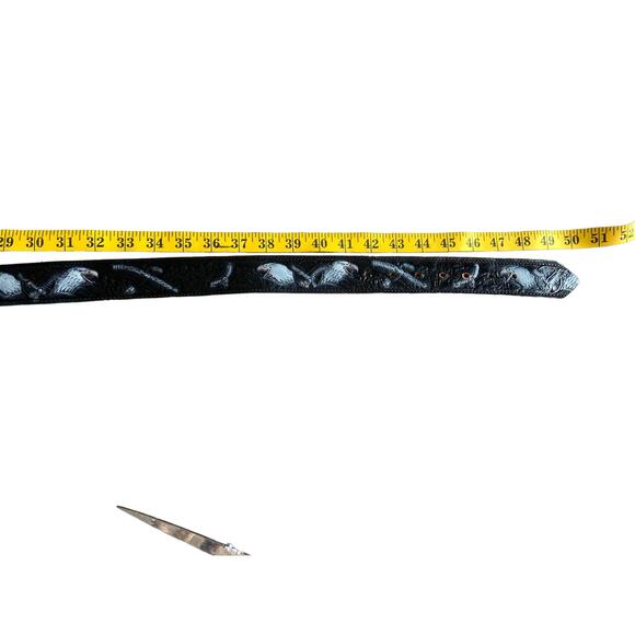 Full Grain Cowhide Black Leather Painted Embossed Eagle Belt 7 Holes - Picture 6 of 7